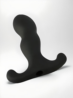 Side view of the Aneros Vice Silicone Vibrating Prostate Massager, highlighting its anatomical shape and sleek black silicone texture.