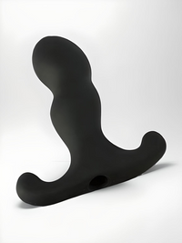 Side view of the Aneros Vice Silicone Vibrating Prostate Massager, highlighting its anatomical shape and sleek black silicone texture.