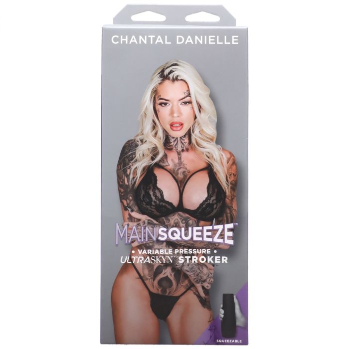 chantal danielle posing on the box of her main squeeze stroker by doc johnson