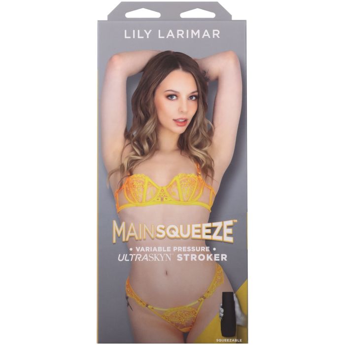 Elegant Doc Johnson Main Squeeze Lily Larimar ULTRASKYN Stroker Pussy highlighting the unique variable pressure feature.