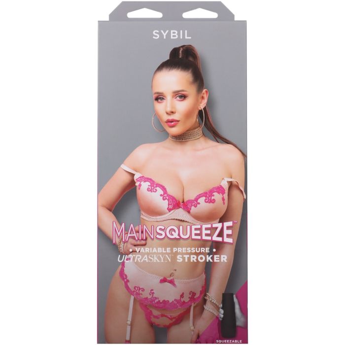 Doc Johnson Main Squeeze Sybil ULTRASKYN Stroker Pussy showcasing a lifelike design with a textured interior, perfect for intimate experiences.