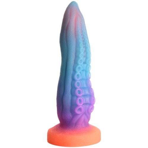 a blue and purple tentacle dildo with an orange base by creature cocks 