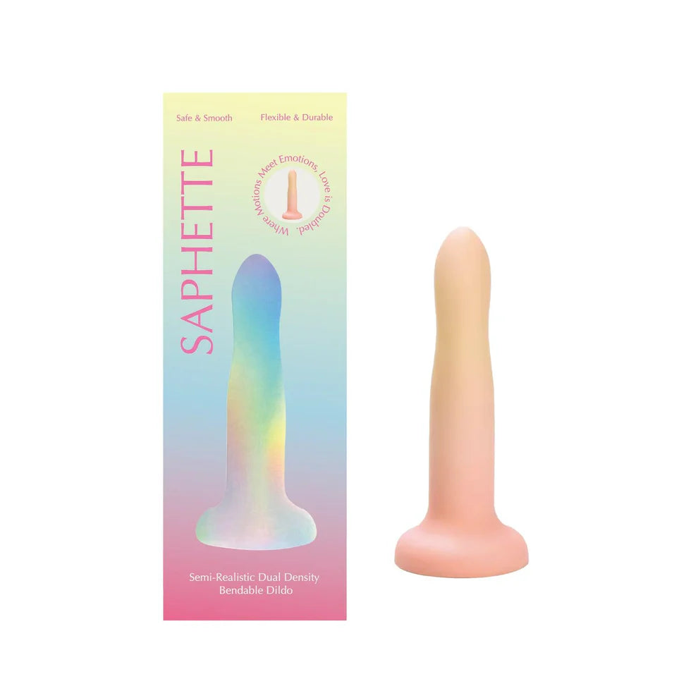 Close-up view of the SAPHETTE Strap-On Dildo, illustrating the smooth gradients and elegant design, crafted for G-Spot stimulation, epitomising the luxury of the SAPHETTE Gradient Dildo.