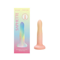 Close-up view of the SAPHETTE Strap-On Dildo, illustrating the smooth gradients and elegant design, crafted for G-Spot stimulation, epitomising the luxury of the SAPHETTE Gradient Dildo.