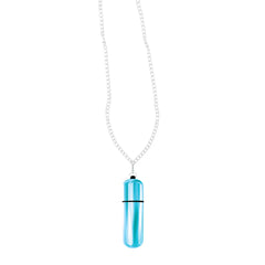 Close-up view of the MiVibe Bullet Vibrator Necklace in Blue, showcasing its exquisite craftsmanship and discreet bullet vibrator design.
