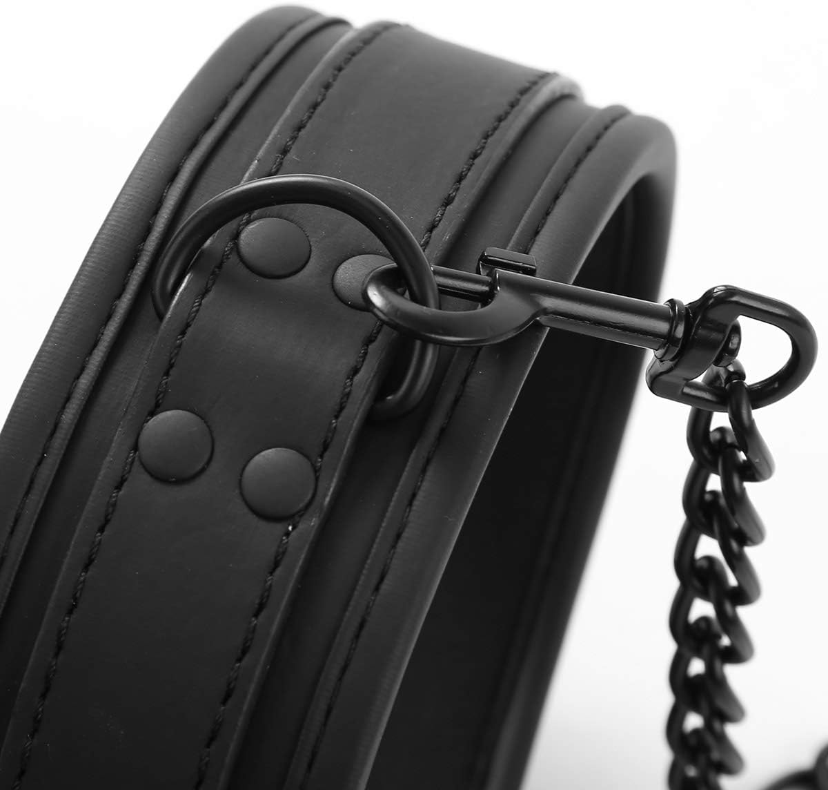 Neoprene Collar and Chain Leash - Luxurious Faux Leather and Control Chain