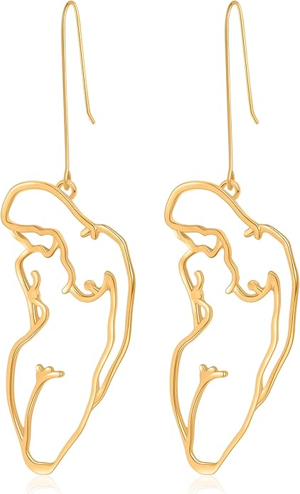 Rose Gold Wire Woman's Naked Body Drop Earrings