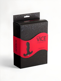 Exquisite packaging of the Aneros Vice Silicone Vibrating Prostate Massager, featuring bold red accents and a sophisticated design.