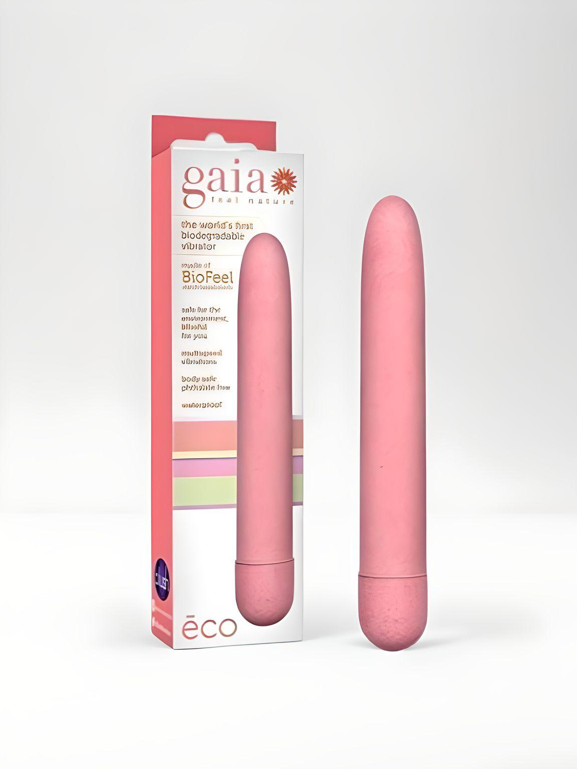Gaia - The World's First Biodegradable Bullet Vibrator in pink, elegantly presented in refined packaging, showcasing its commitment to luxury and the environment.