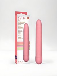 Gaia - The World's First Biodegradable Bullet Vibrator in pink, elegantly presented in refined packaging, showcasing its commitment to luxury and the environment.
