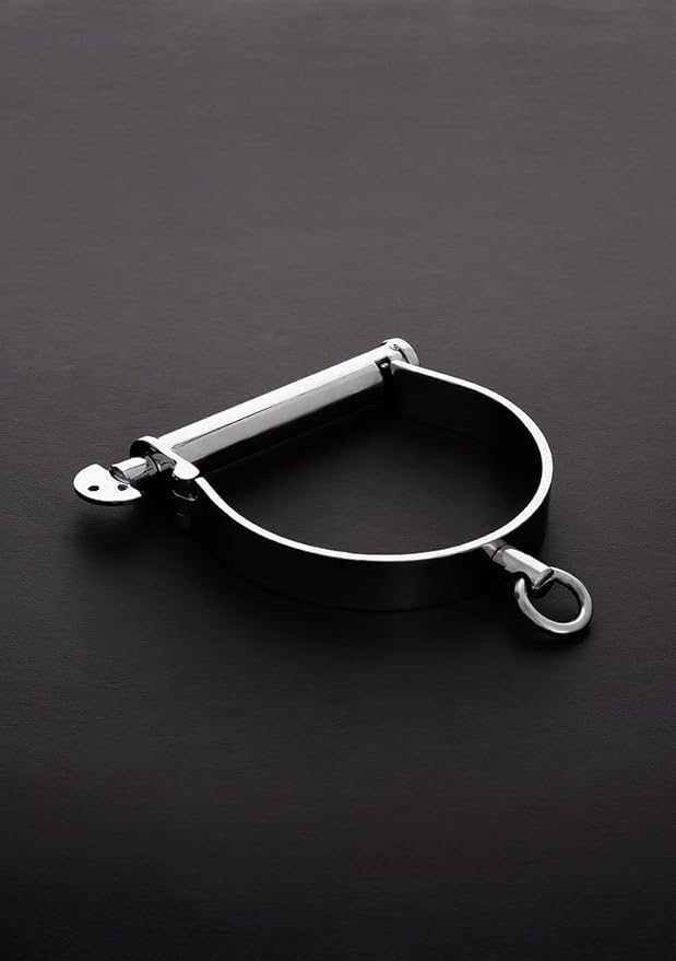 Medium stainless steel Darby style collar from Scandals, featuring a sleek and polished design with adjustable buckle.
