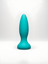Doc Johnson A-Play Vibe Adventurous Remote Control Butt Plug in elegant teal silicone, showcasing its sleek classic design for enhanced pleasure.