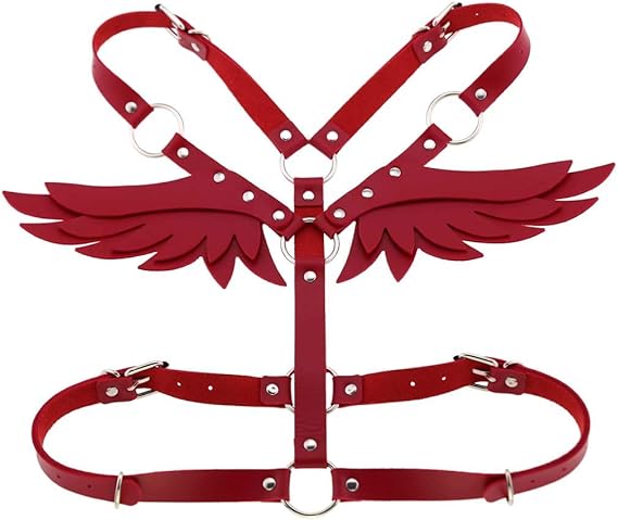 Women's Gothic PU Leather Angel Wings Body Harness, Adjustable for Cosplay & Parties