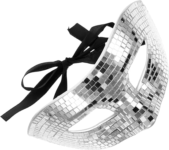 Glamorous Mirror Disco Maquerade Mask beautifully crafted to enhance any party ensemble with its luxurious flair.