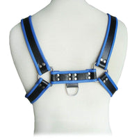 Thumbnail for a white mannequin wearing a blue and black harness