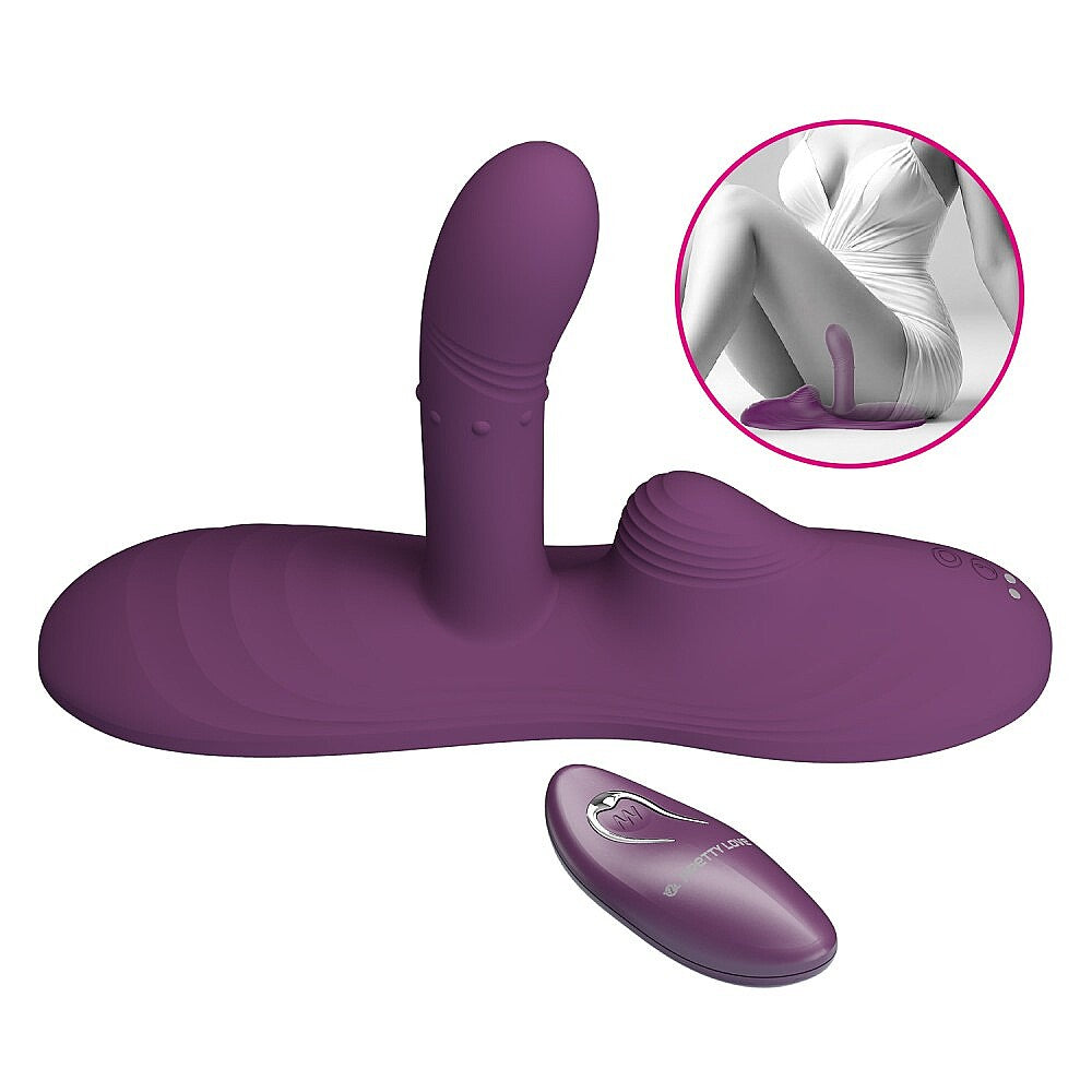 Close-up of Pretty Love Luka (Purple) vibrating grinding pad highlighting its soft silicone material and ergonomic shape.