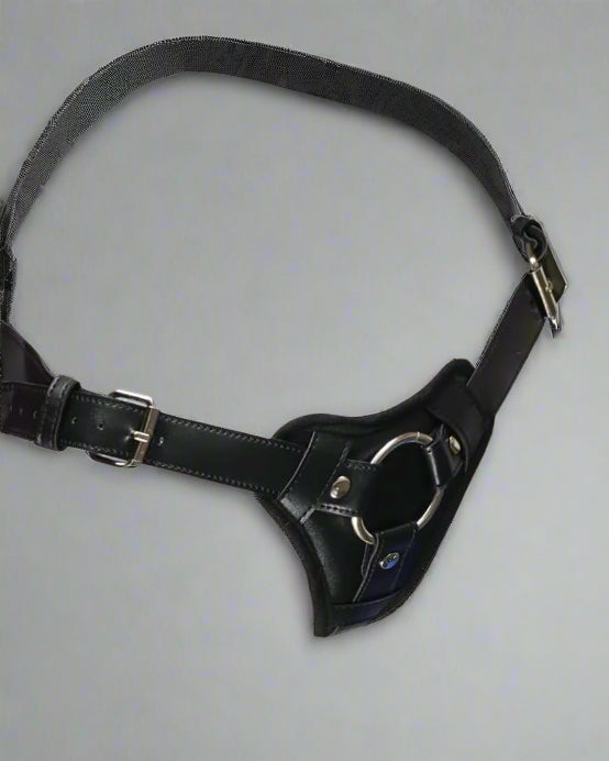 Adjustable Leather Strap On Harness with Three Metal Rings by Scandals