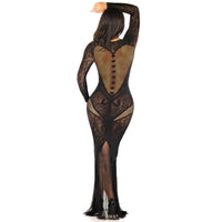 Sensational view of the Lace and Net Bodycon Gown Black, featuring a stunning silhouette and heart-shaped design, ideal for glamorous occasions as a lace bodycon gown.