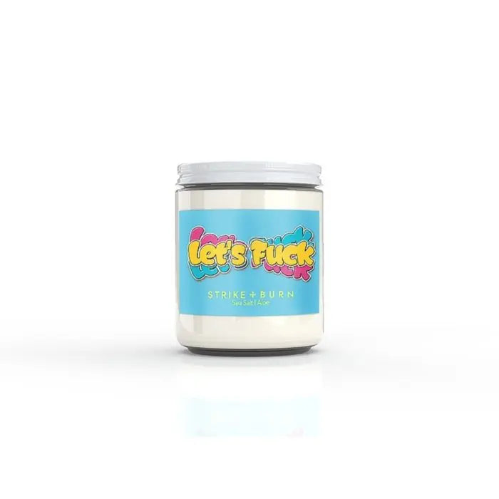 Luxurious Lets Fuck Candle featuring a stimulating blend of sea salt and aloe, designed to ignite passion and enhance romantic moments.
