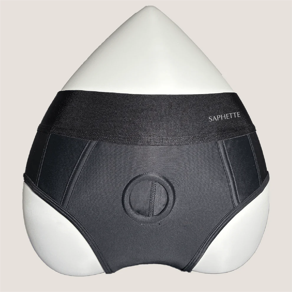 Aura Boxer Harness & Packer from SAPHETTE, designed for comfort and sensual play, perfect for discreetly packing and bold experiences.