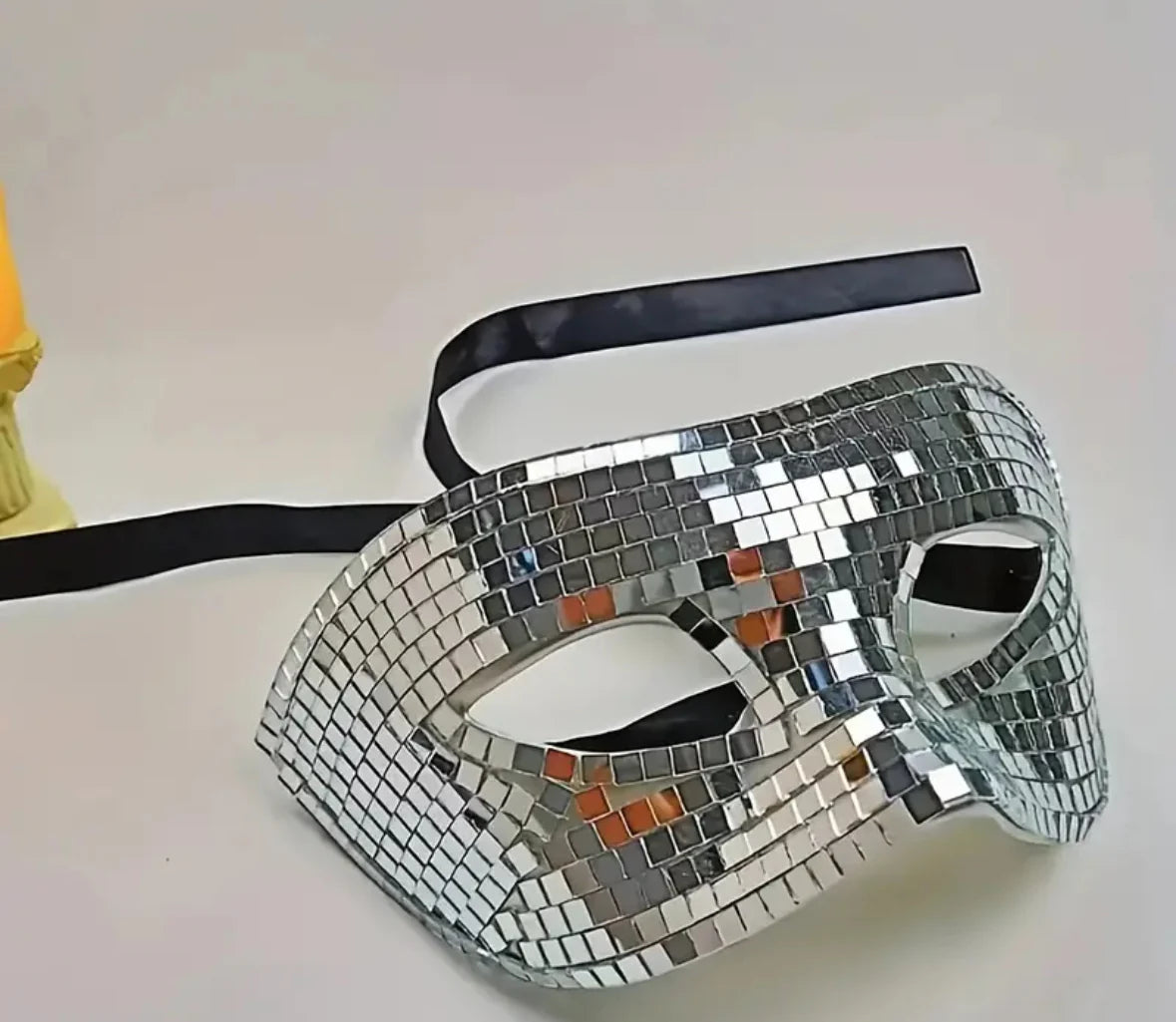 Stylish Mirror Disco Maquerade Mask with a stunning geometric pattern, perfect for glamorous occasions and themed parties.