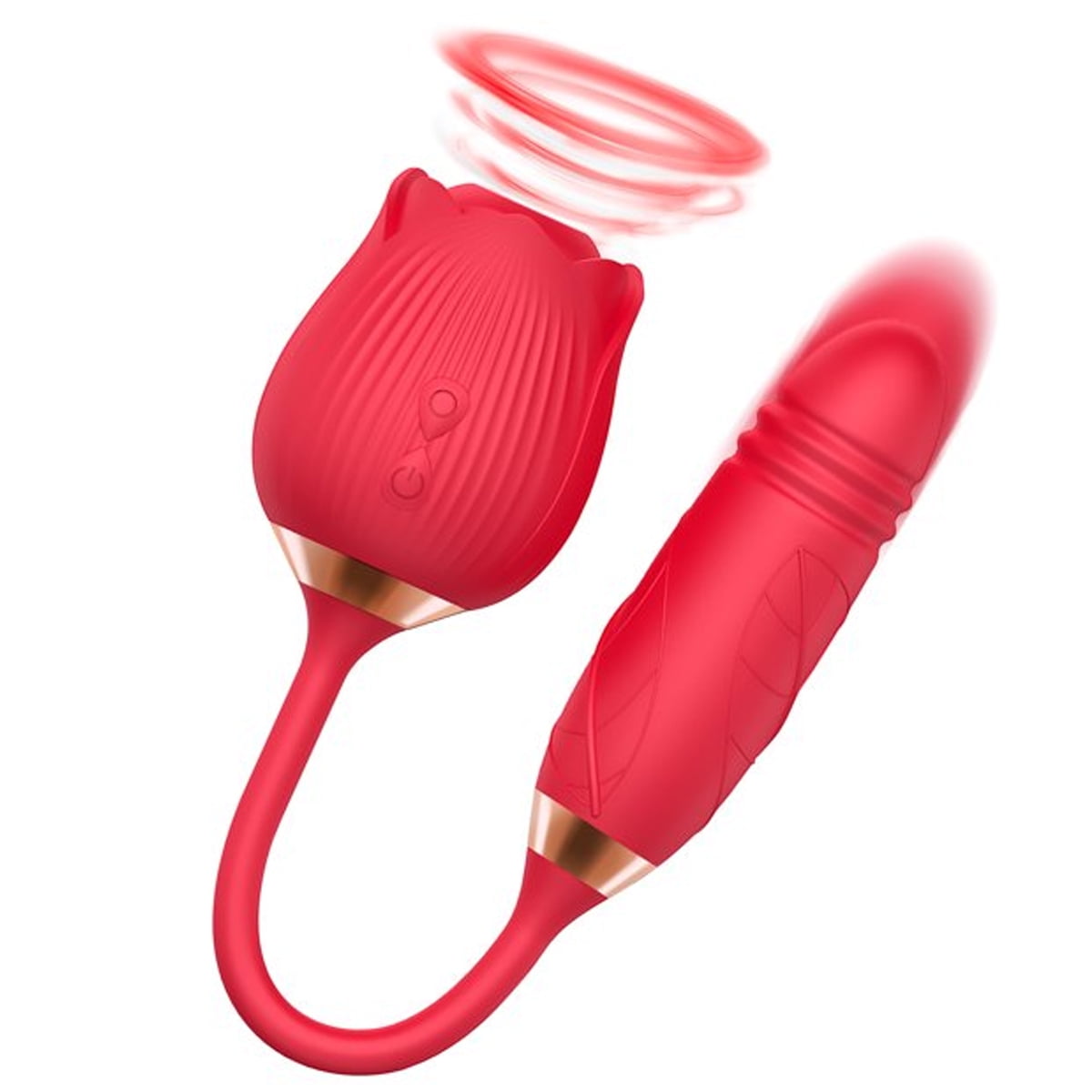 a red electric device with a rose design on it