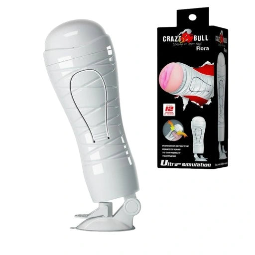 Crazy Bull Flora ultra-stimulation masturbator with suction cup, featuring realistic vagina design and multiple functions for enhanced pleasure.