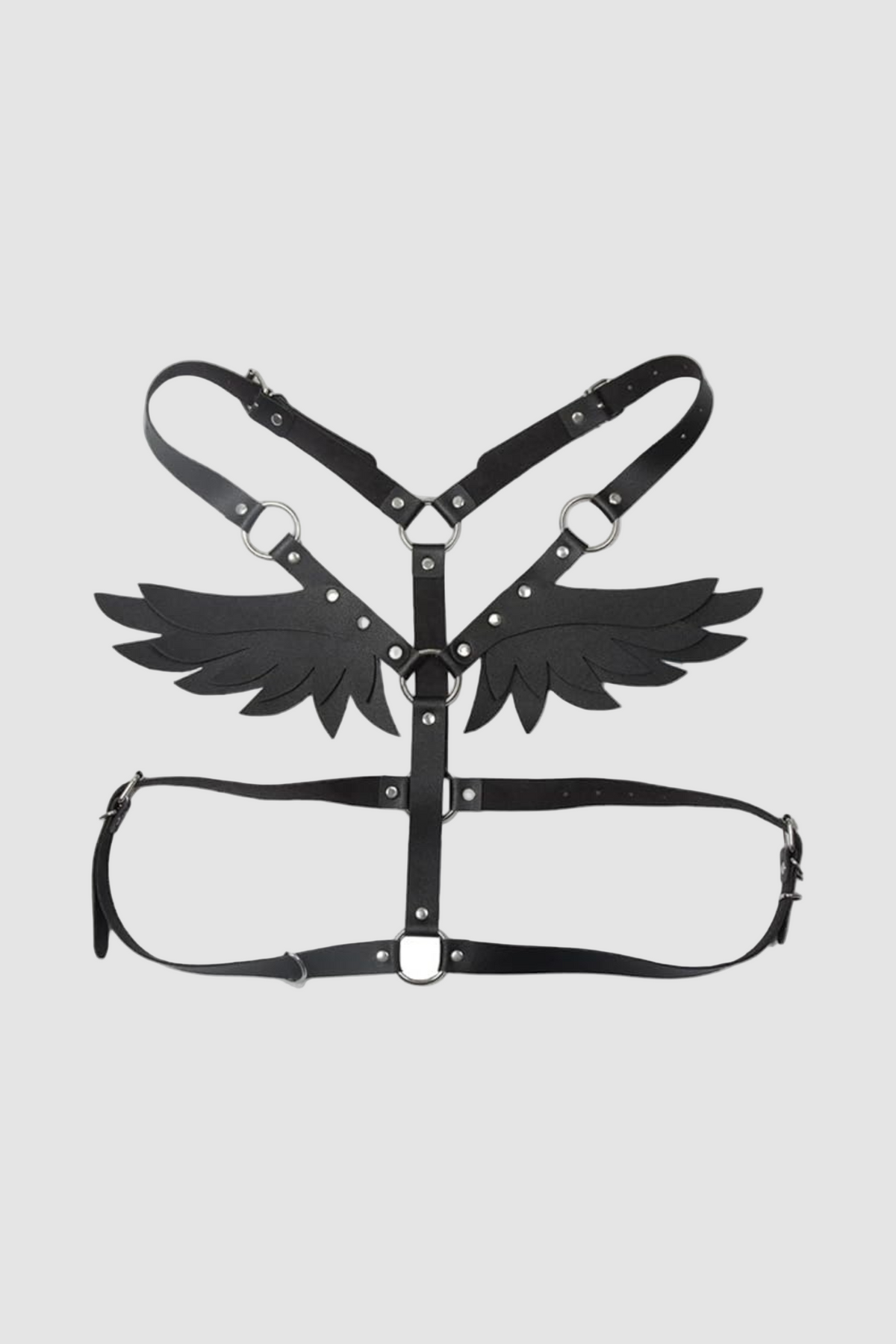 Scandals women's gothic faux leather angel wings body harness, adjustable accessory for cosplay and parties, featuring detailed wing design.