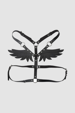 Scandals women's gothic faux leather angel wings body harness, adjustable accessory for cosplay and parties, featuring detailed wing design.