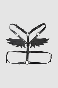 Women's Gothic PU Faux Leather Angel Wings Body Harness, Adjustable for Cosplay & Parties