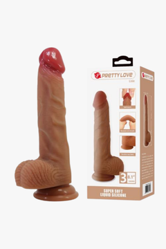 PrettyLove Super Soft Liquid Silicone Dildo with Suction Cup, Balls & Bendable Design