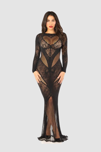 Lace Bodycon Gown With Heart Detail in Elegant Black by Leg Avenue