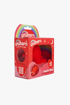 The magical Unihorn - Cupid's Beau (The Heart Nosed One) showcased with its sleek silhouette, representing a delightful massaging vibrator designed for pleasure.