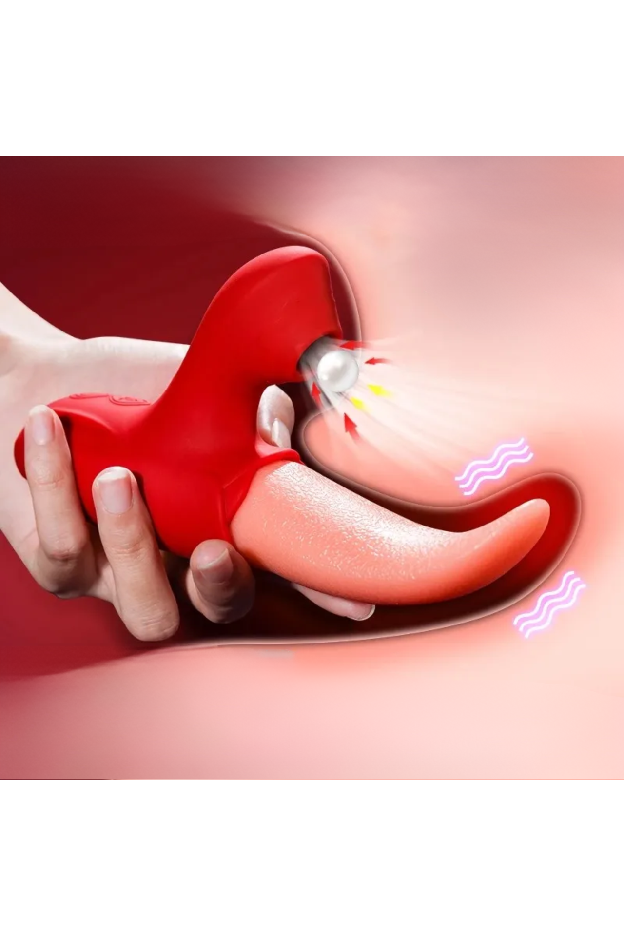 The Tongue Toy 2.0 - Twin Rose Sucking and Flicking Licking Waterproof Rechargeable Vibrator displayed in luxurious red silicone, highlighting the innovative design of this tongue licking vibrator.