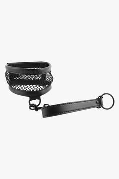 Elegant model wearing the S&M Fishnet Collar & Leash Bondage Set, a stylish collar & leash for fashionable intimacy.