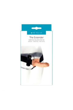 The Extender 6" Vibrating Hollow Strap-On displaying a powerful multi-speed bullet vibrator for enhanced sensations.