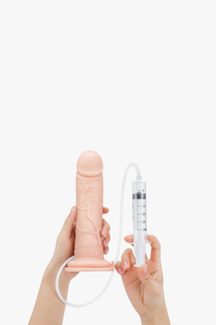 Me You Us UltraCock 8" Realistic Squirting Dildo displayed upright, emphasizing its generous girth and realistic shape for ultimate satisfaction.