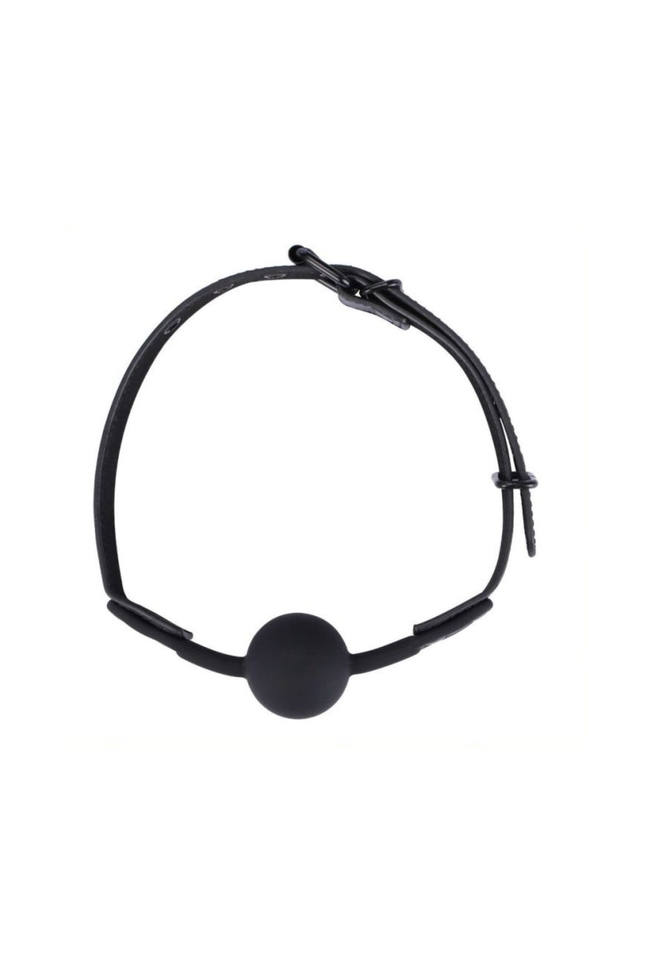 Sophisticated design of the Me You Us Silicone Ball Gag Black, featuring a smooth biting surface and stylish leatherette strap.