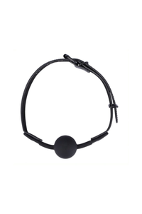 Sophisticated design of the Me You Us Silicone Ball Gag Black, featuring a smooth biting surface and stylish leatherette strap.