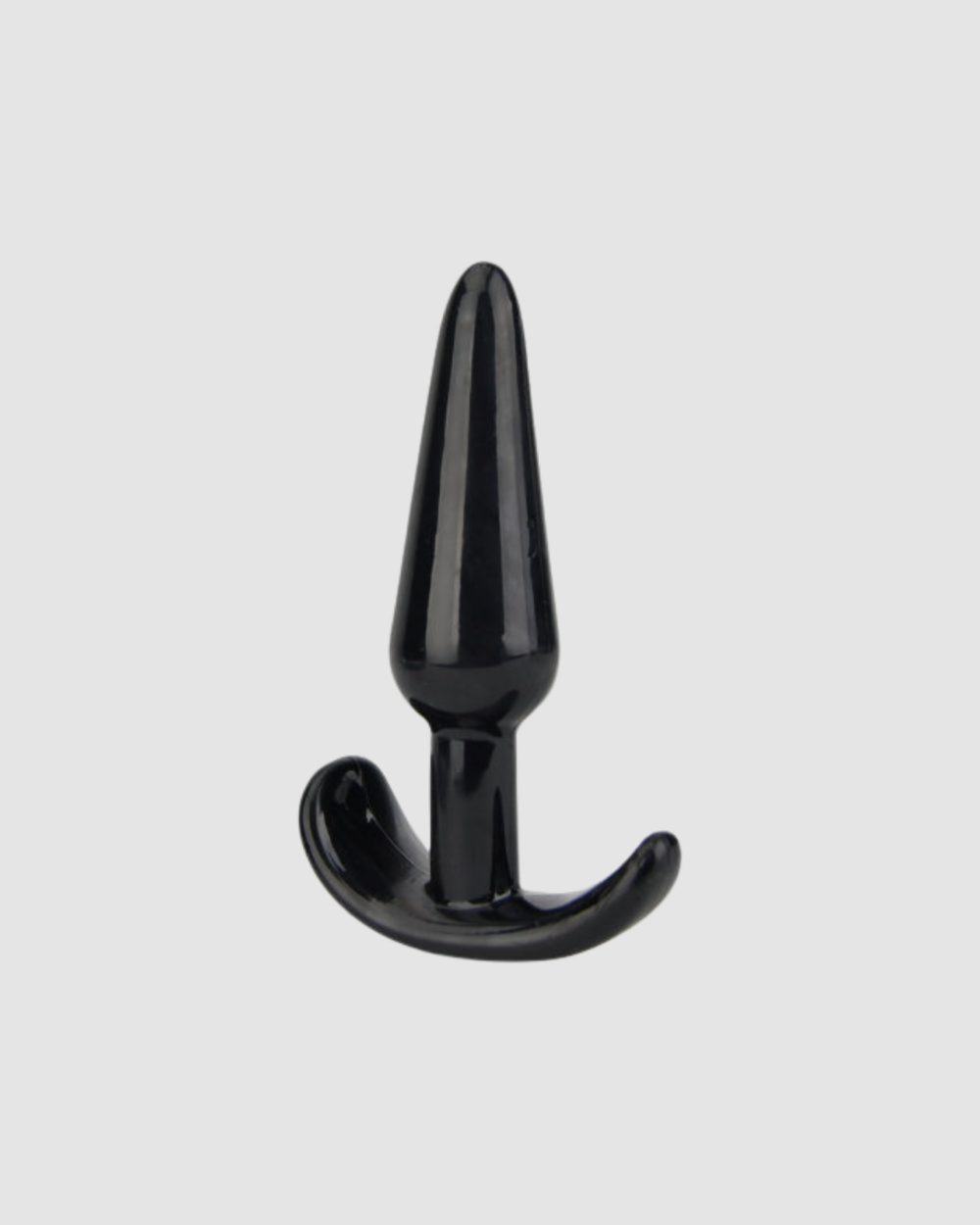 Loving Joy black butt plug for beginners with tapered tip and safe handle, 4.5 inches long, suitable for comfortable use.