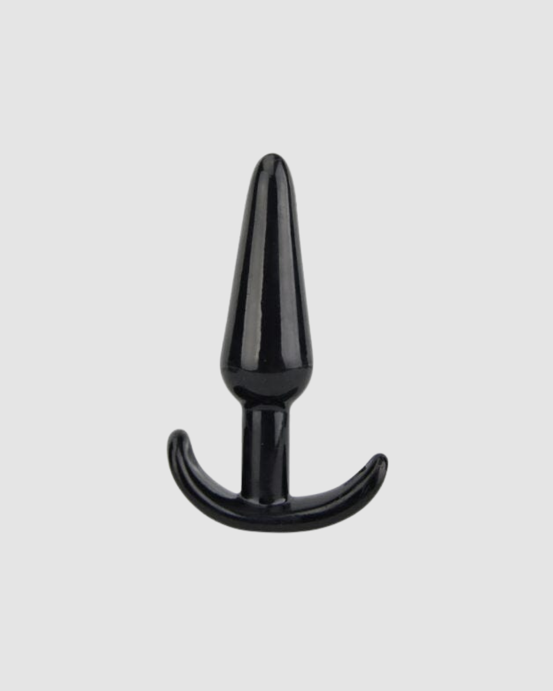 Loving Joy black butt plug with tapered tip and safe handle, 4.5 inches long, designed for beginners.