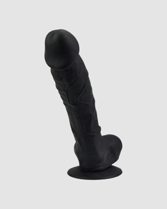 Daringly luxurious view of the Loving Joy Realistic Silicone Dildo with Suction Cup and Balls for private explorations.