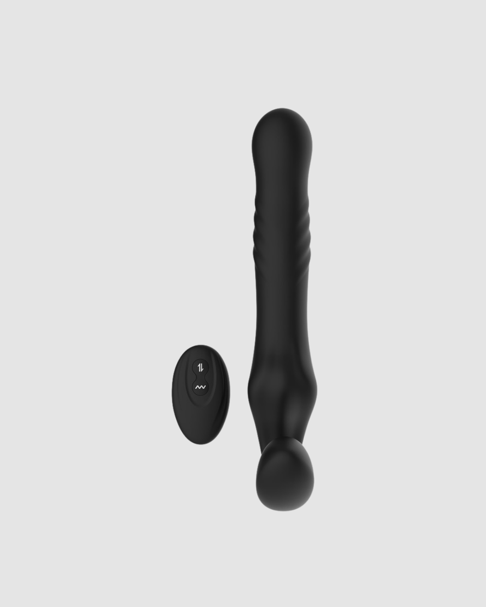 MINA Surge remote vibrating strapless strap-on with three motors, ten vibrating modes, and three thrusting functions, designed for pleasure.