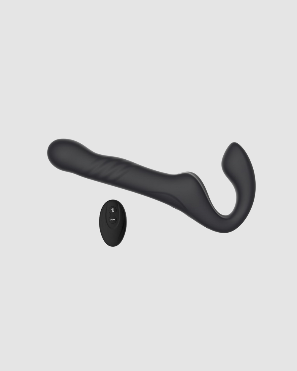 MINA Surge Remote Thrusting Vibrating Strapless Strap-On with 3 motors, 10 vibrate modes, and 3 thrusting modes, shown in the image.