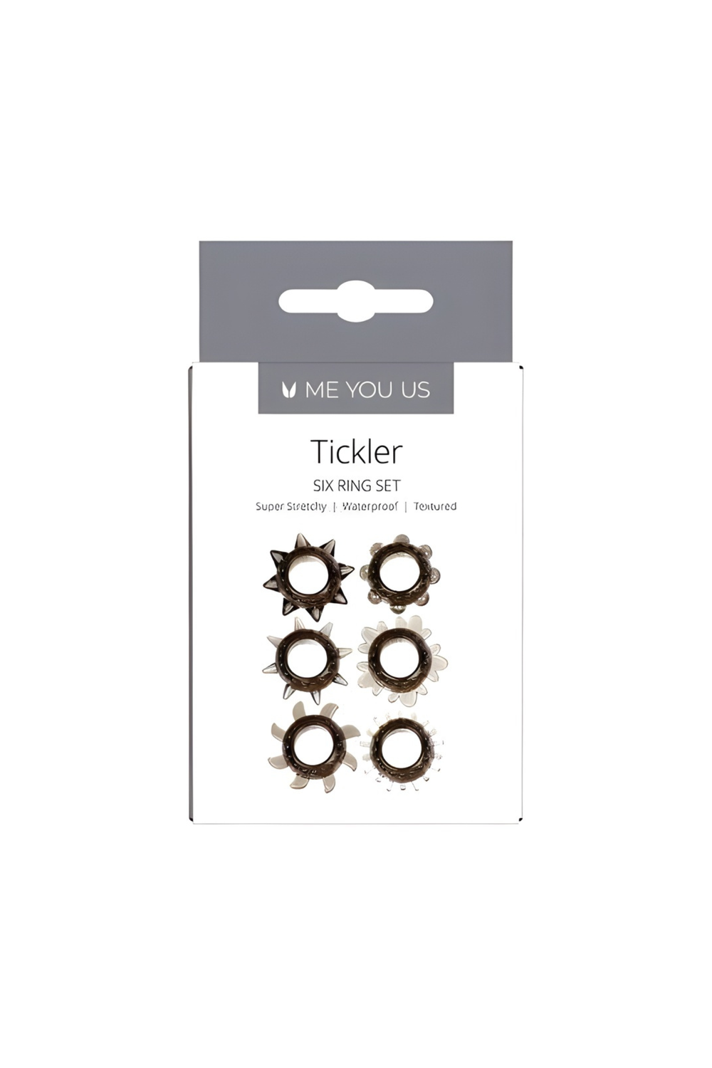 Me You Us Tickler textured stretchy smoke cock ring, close-up of the flexible, ribbed design for enhanced sensation.