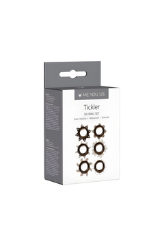 Stylish Tickler Textured Stretchy 6 Cock Ring Set in Smoke, perfect for adventurous couples and intimate moments