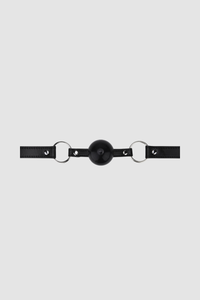Elegant Bound To Play Luxury Silicone Ball Gag showcasing its sleek design and adjustable faux leather straps, perfect for bondage enthusiasts.