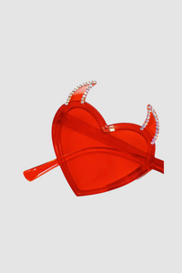 Devil Sunglasses: Bold Red Heart Design with Rhinestone-Trimmed Horns - Gothic-Inspired Fashion