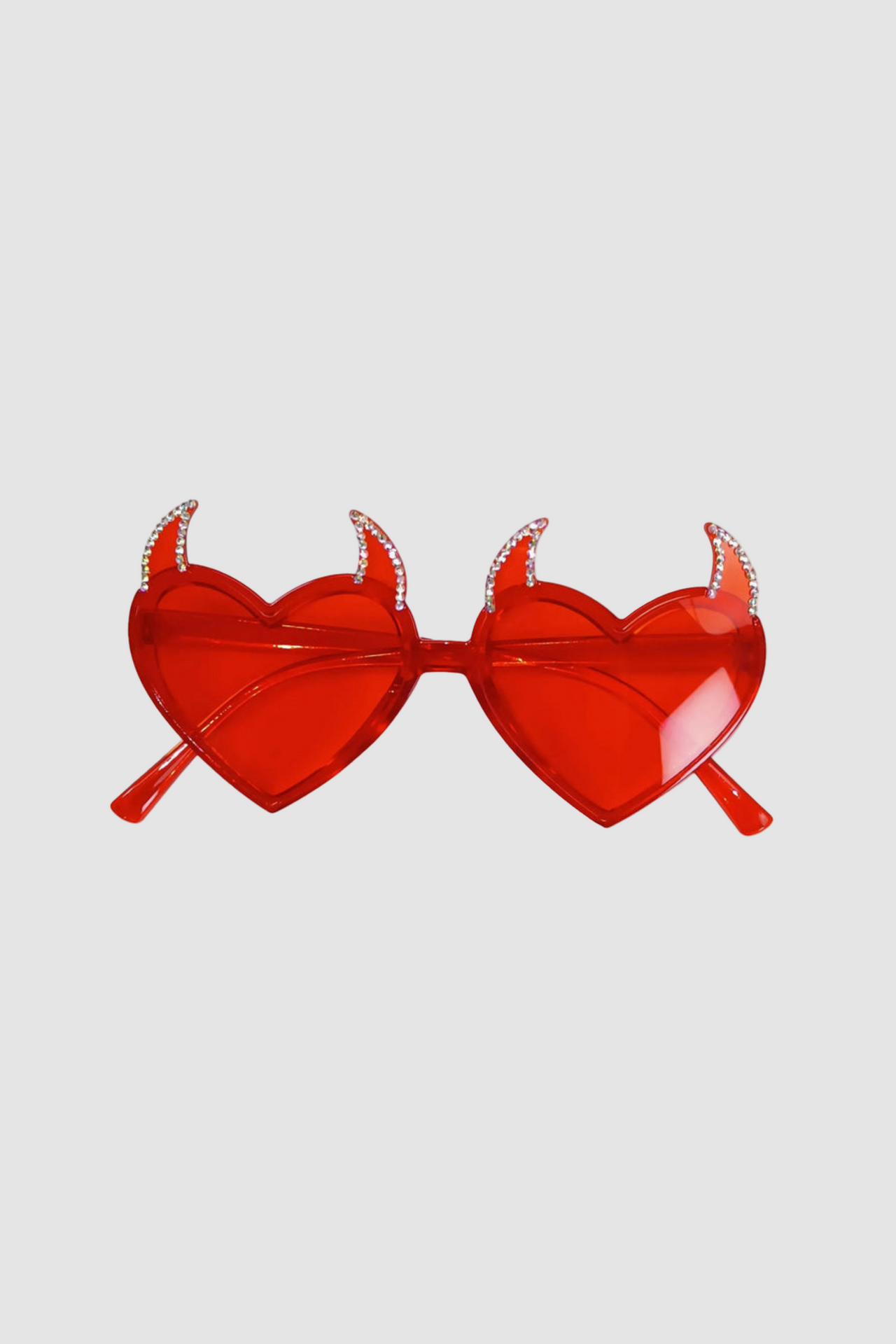 Devil Sunglasses: Bold Red Heart Design with Rhinestone-Trimmed Horns - Gothic-Inspired Fashion