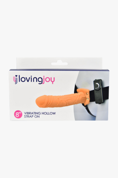 8 Inch Vibrating Hollow Strap On Vanilla